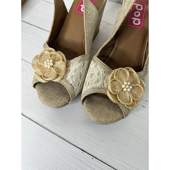 Pop Kalie Brown Floral cork wedge sandal shoes y2k Size 10M - Picture 15 of 15